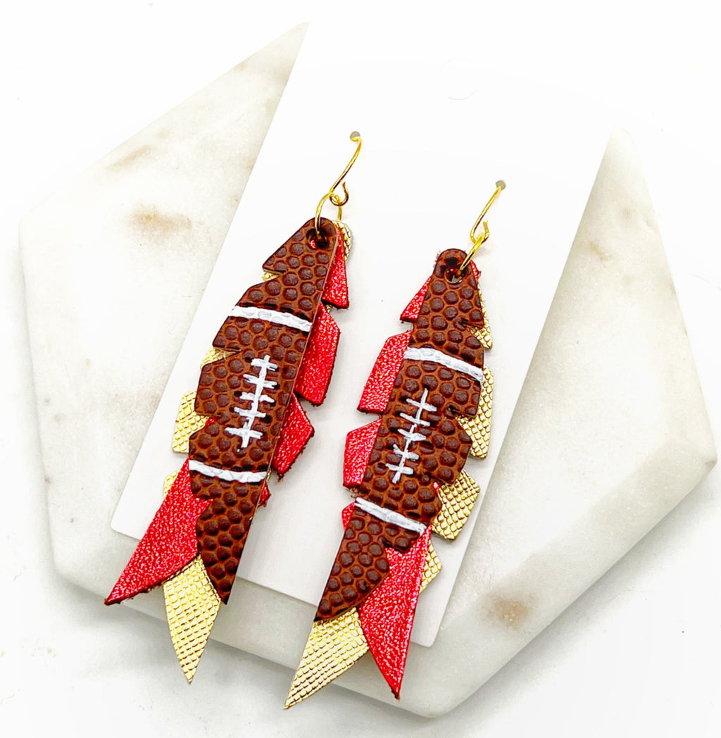 Chiefs Metallic Feather Boho Leather Earrings