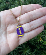 Purple Yellow Football Necklace Stainless Steel Vikings LSU