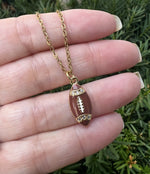 Gold Enamel Rhinestone Stainless Steel Football Necklace