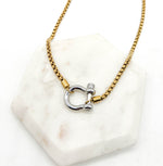 Mixed Metal Silver Gold Stainless Steel Buckle Necklace