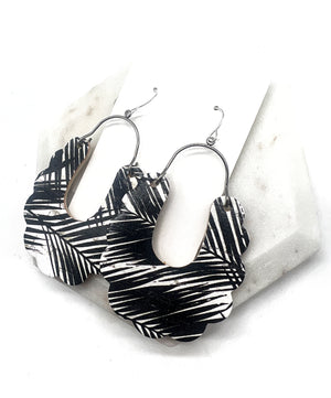 Palm Print Dahlia Corkleather Earrings