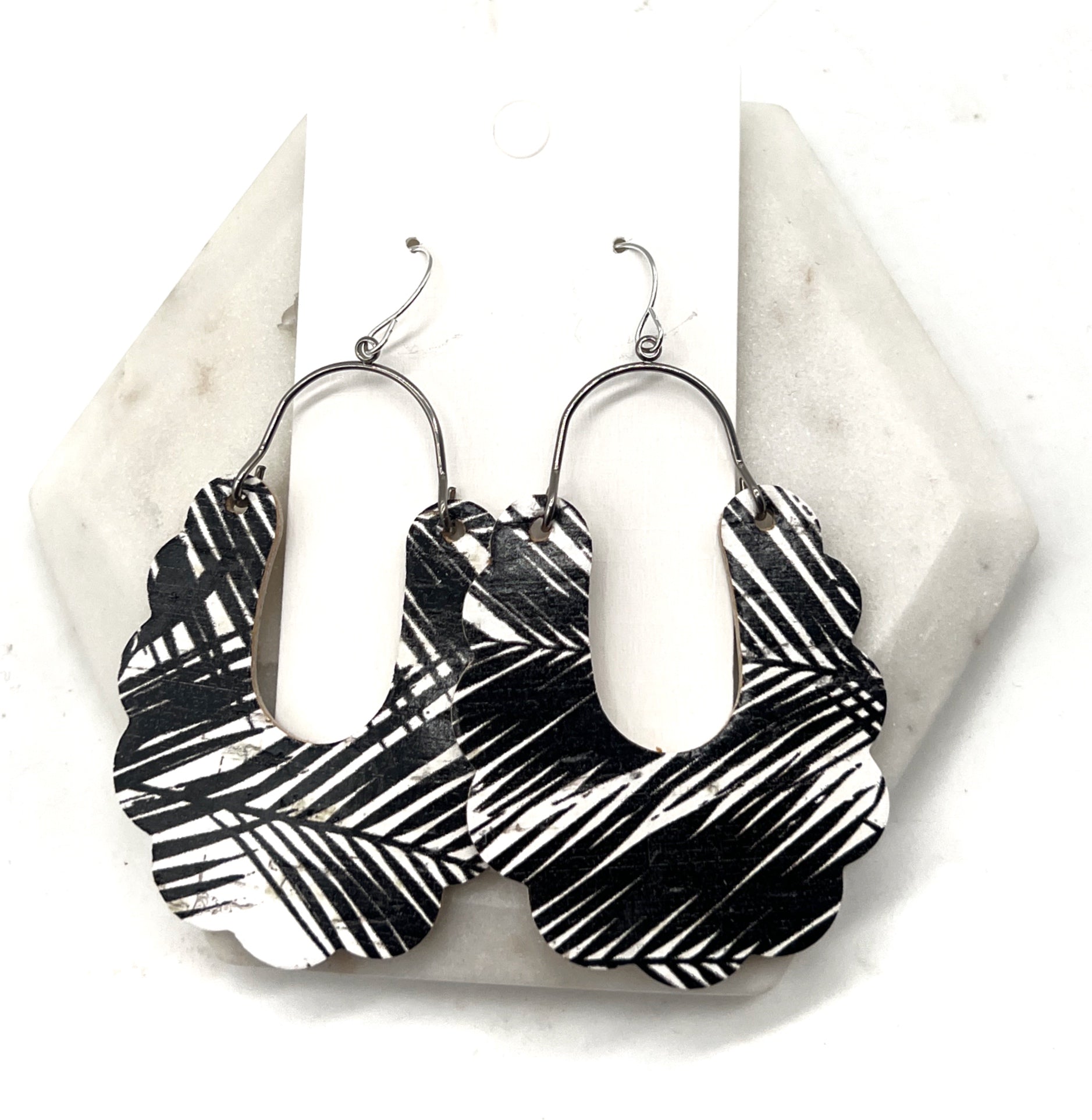 Palm Print Dahlia Corkleather Earrings