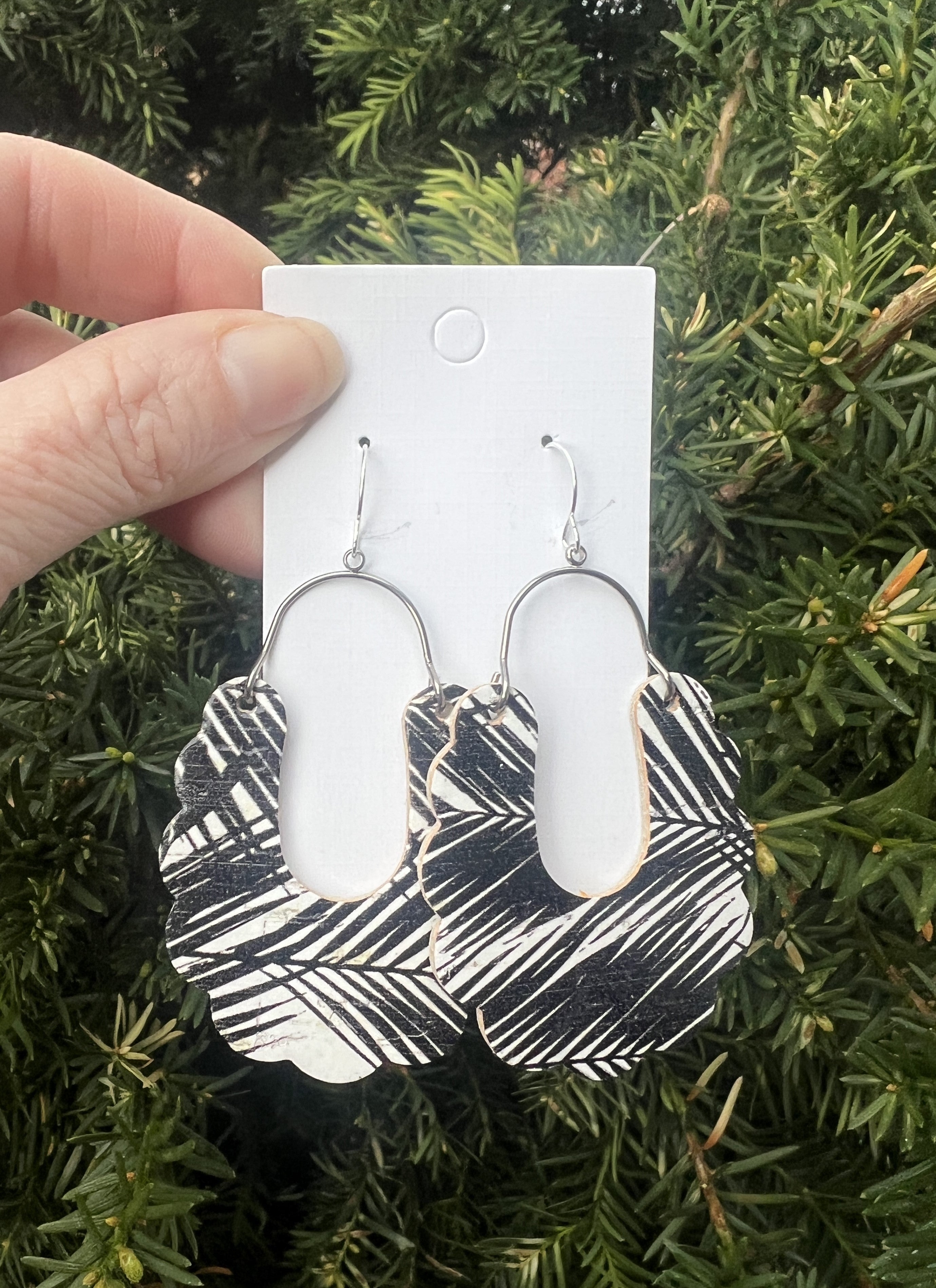 Palm Print Dahlia Corkleather Earrings