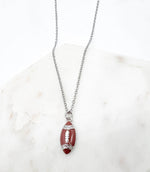 Silver Enamel Rhinestone Stainless Steel Football Necklace