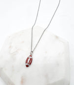 Silver Enamel Rhinestone Stainless Steel Football Necklace