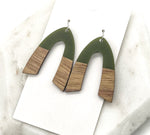 Olive Green Wood Arch Earrings