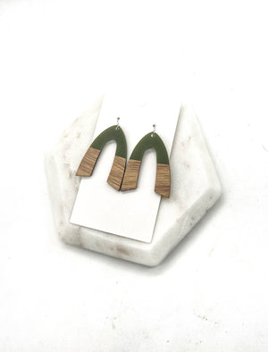 Olive Green Wood Arch Earrings