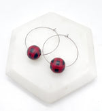 Red Buffalo Plaid Wood Bead Hoop Earrings