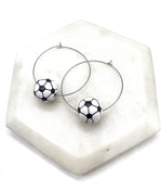Soccer Ball Wood Bead Hoop Earrings