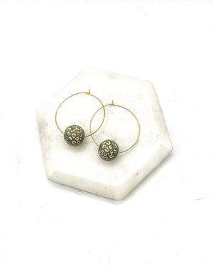 Olive Green Leopard Wood Bead Hoop Earrings