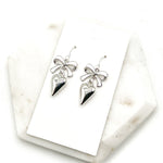 White Silver Bow Heart Earrings