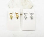 Silver Long Heart Bow Metal Earrings