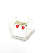 Red Gold Crystal Bow Heart Earrings