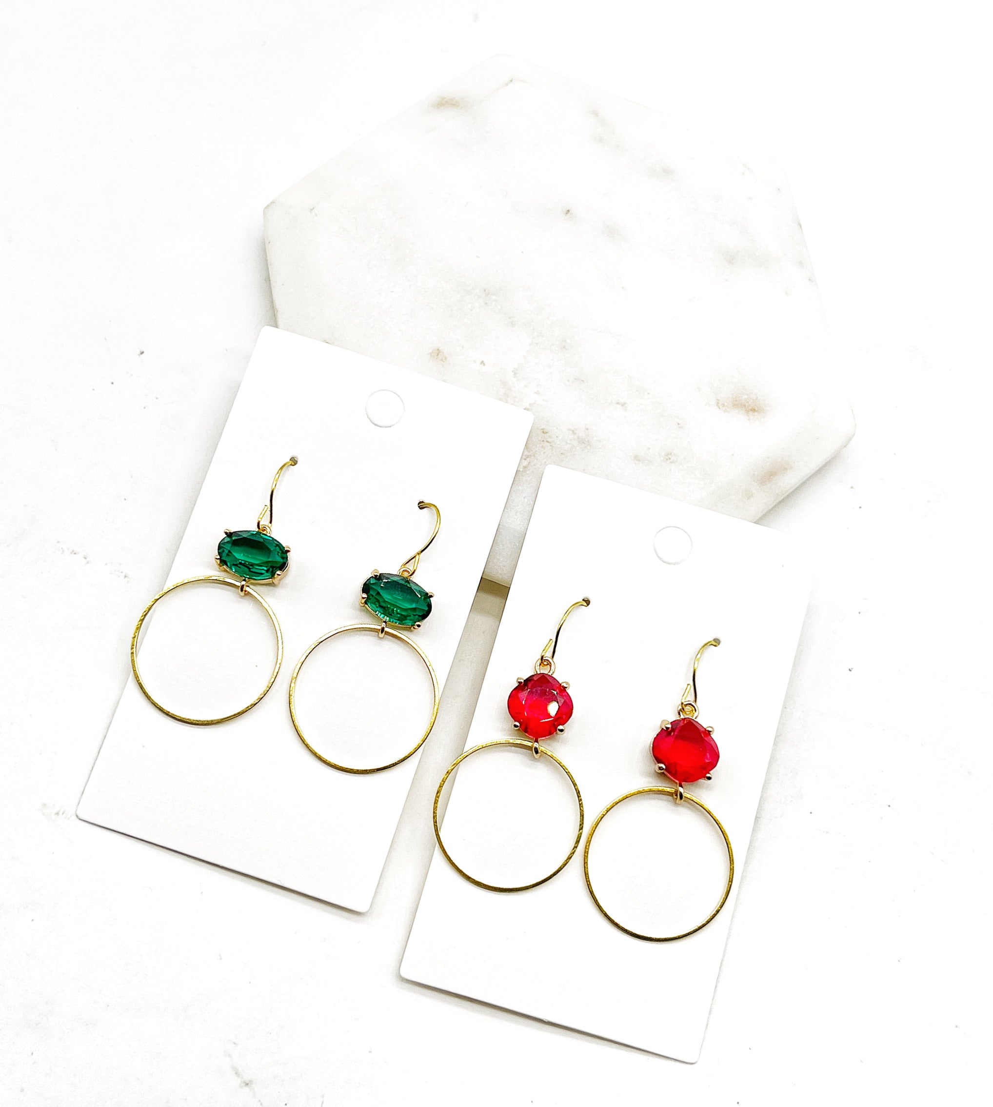 Red Ruby Gem Hoop Earrings