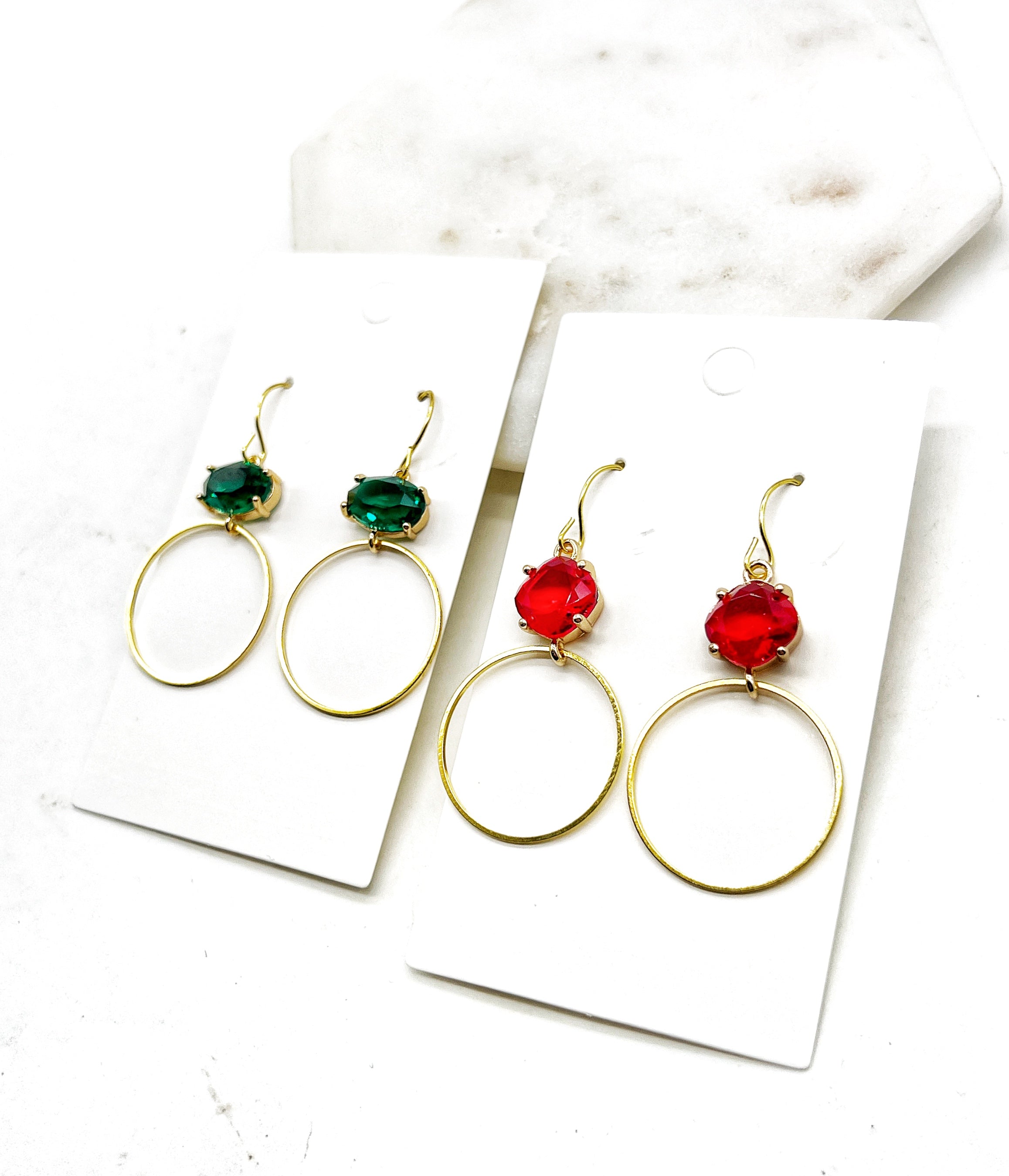 Red Ruby Gem Hoop Earrings