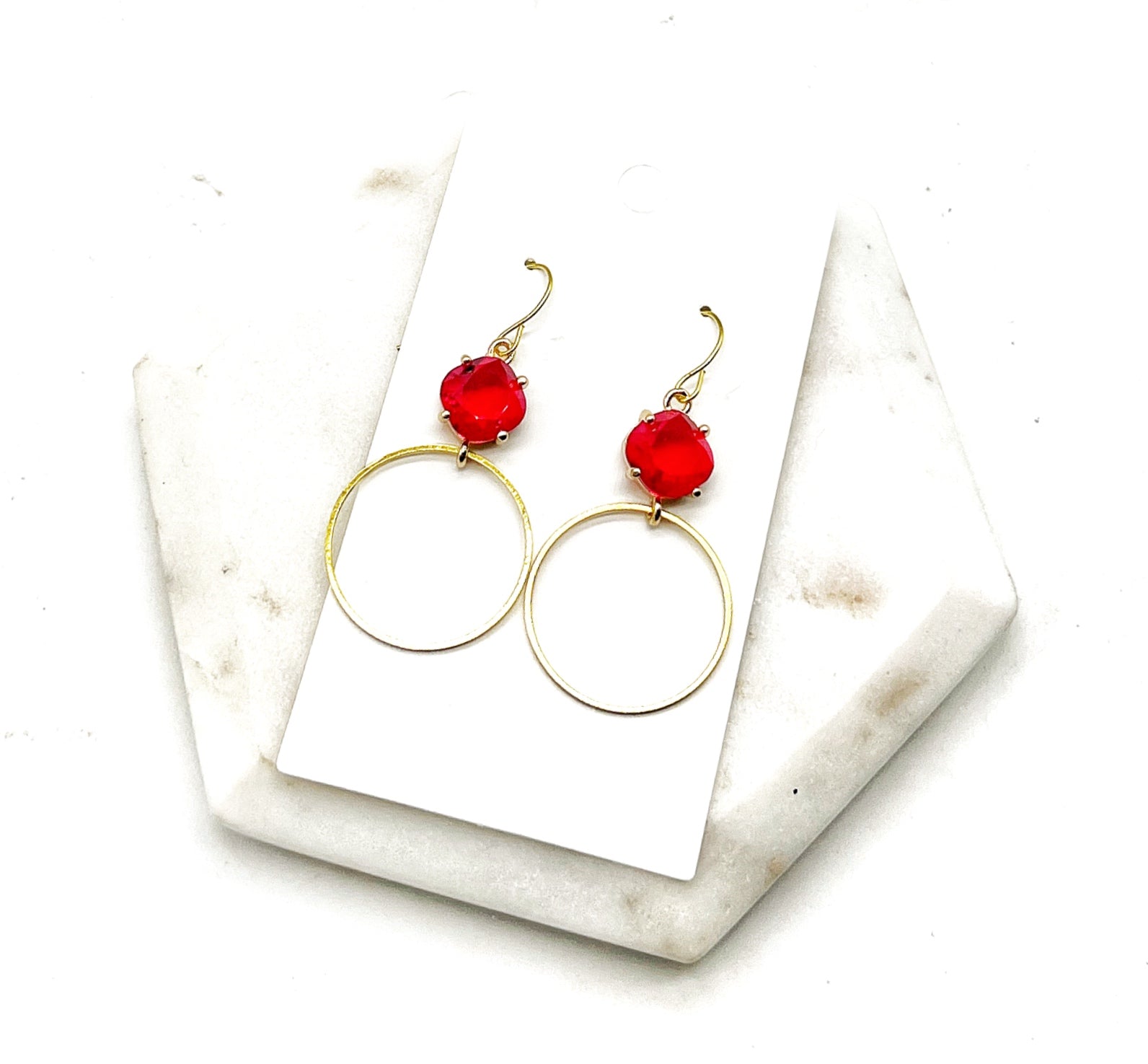 Red Ruby Gem Hoop Earrings