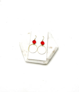 Red Ruby Gem Hoop Earrings