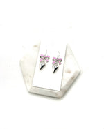 Pink Silver Bow Heart Earrings