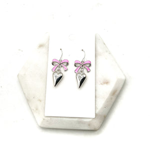 Pink Silver Bow Heart Earrings