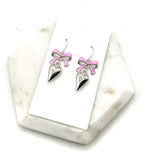 Pink Silver Bow Heart Earrings