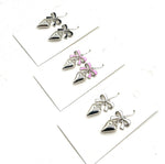 White Silver Bow Heart Earrings