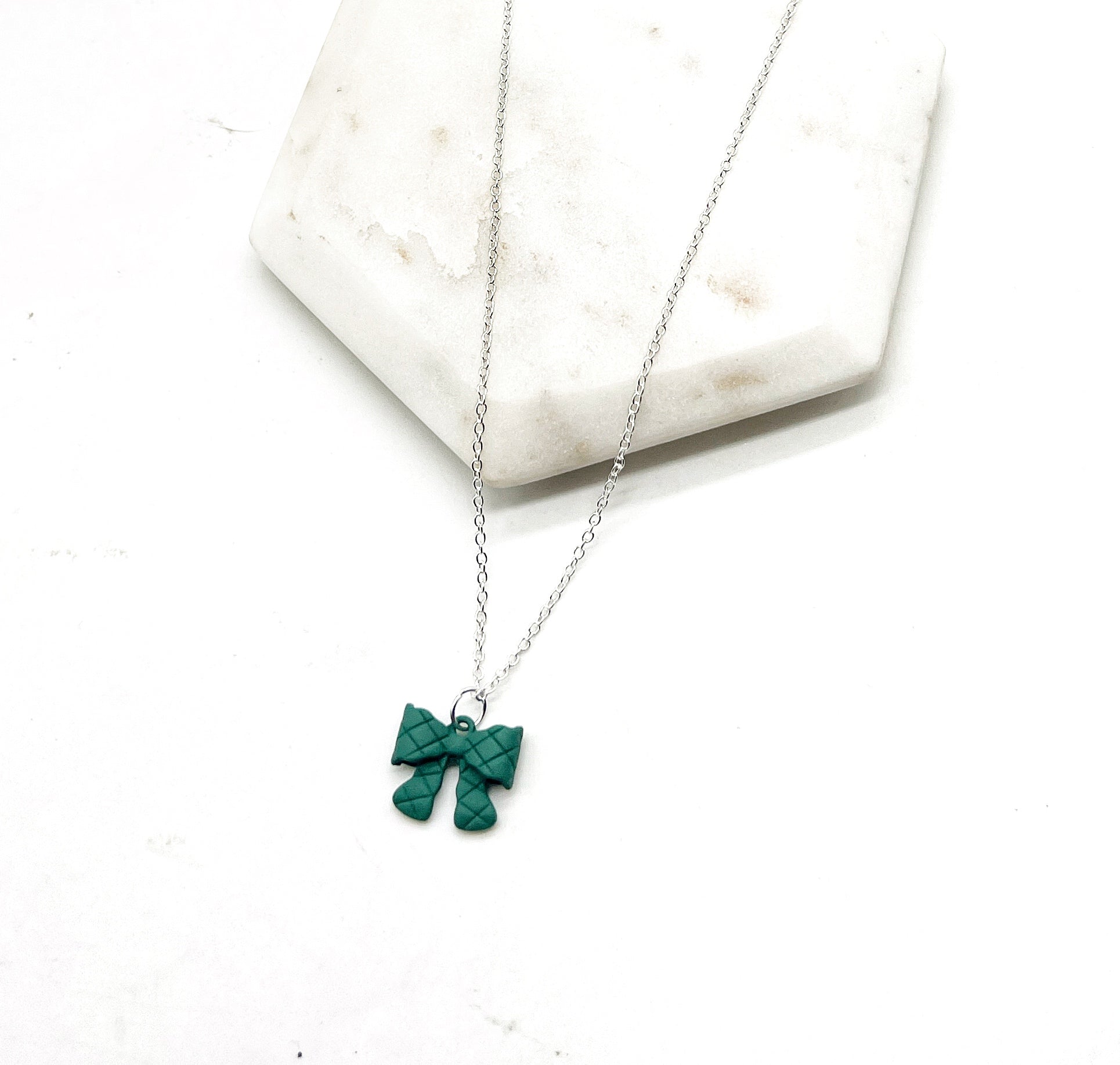 Green Quilted Bow Necklace