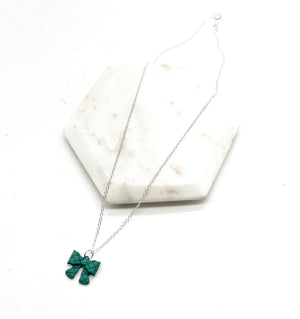 Green Quilted Bow Necklace