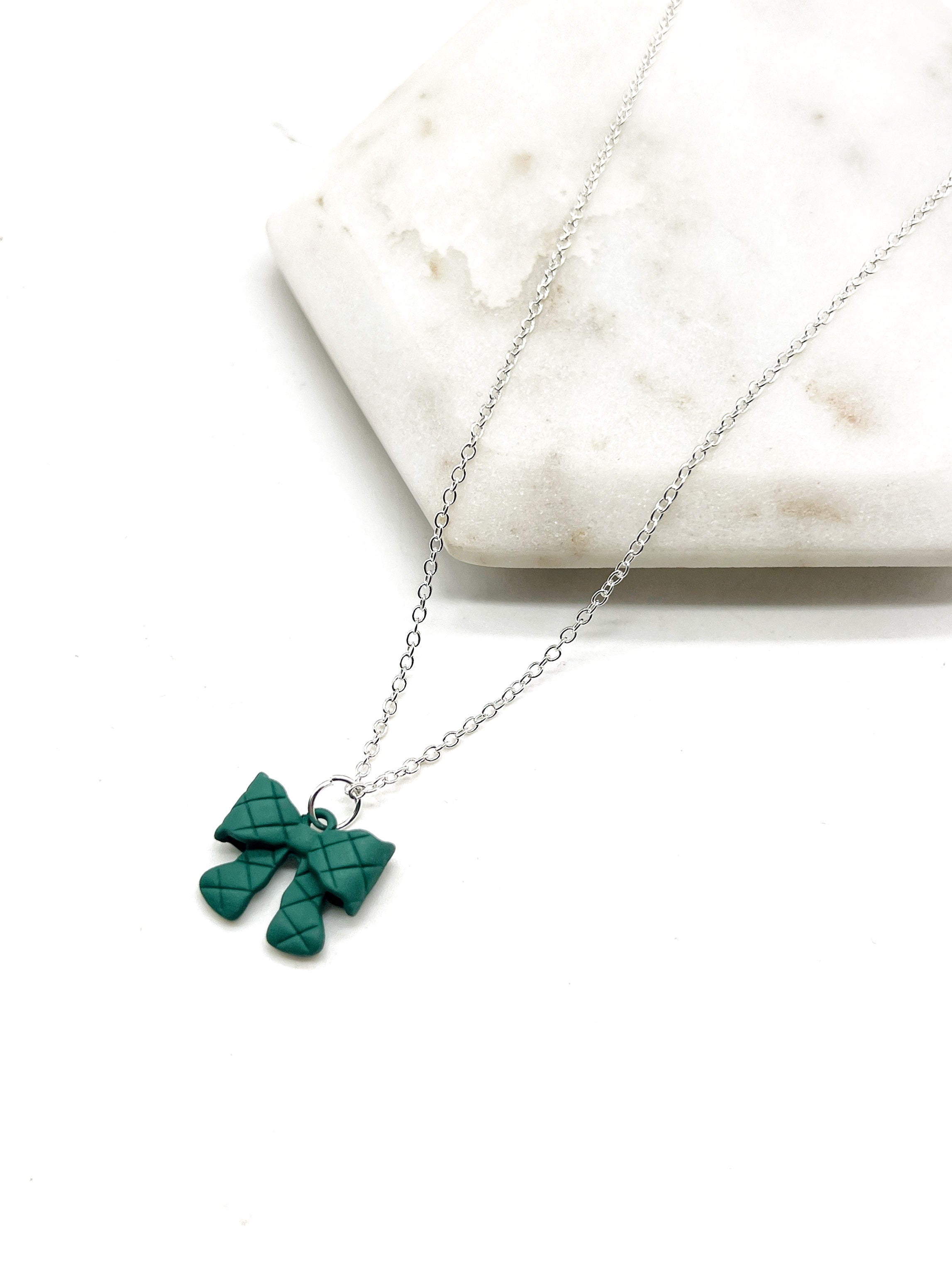 Green Quilted Bow Necklace