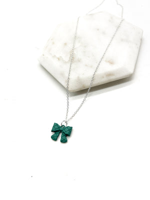 Green Quilted Bow Necklace