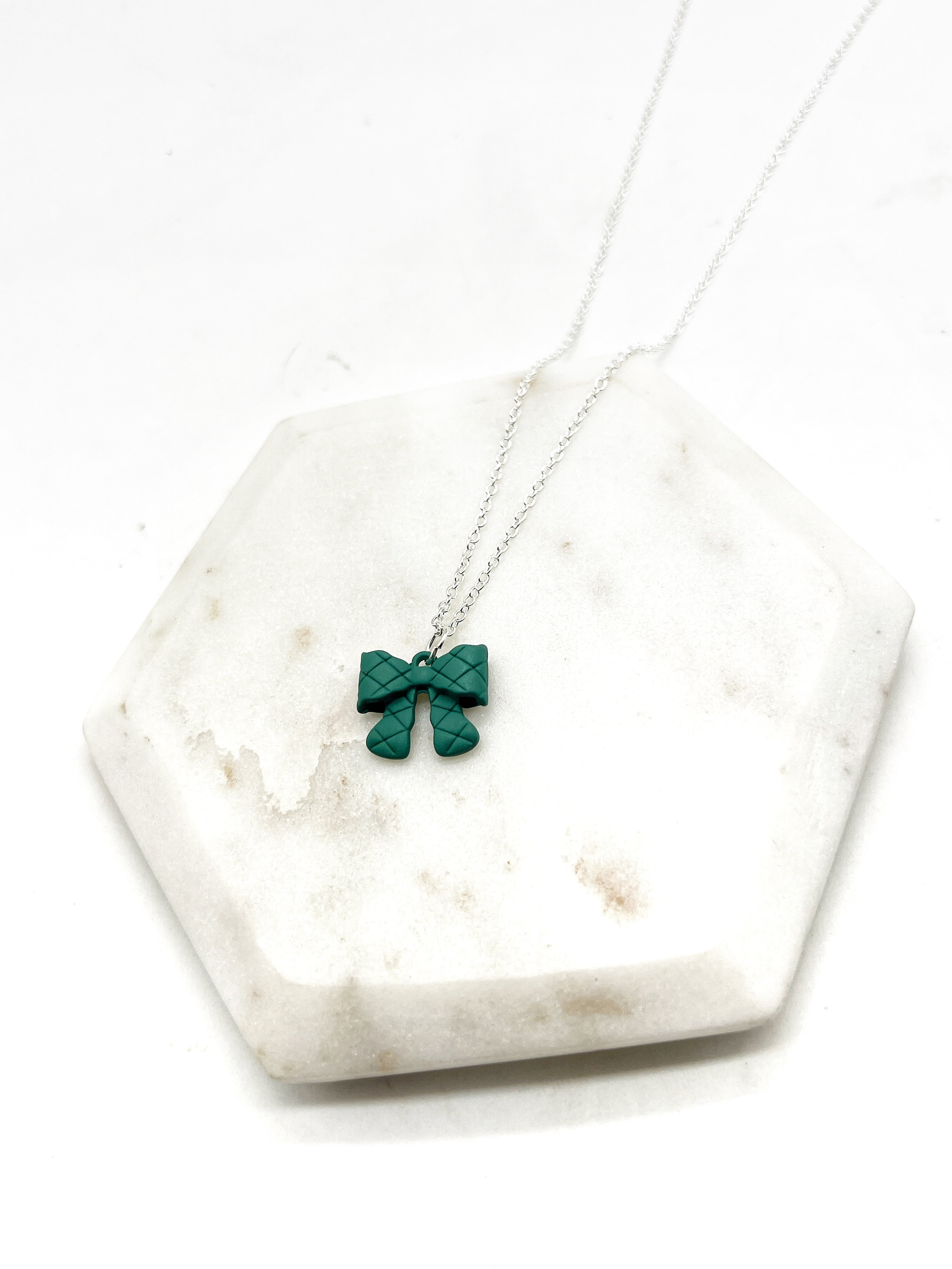 Green Quilted Bow Necklace