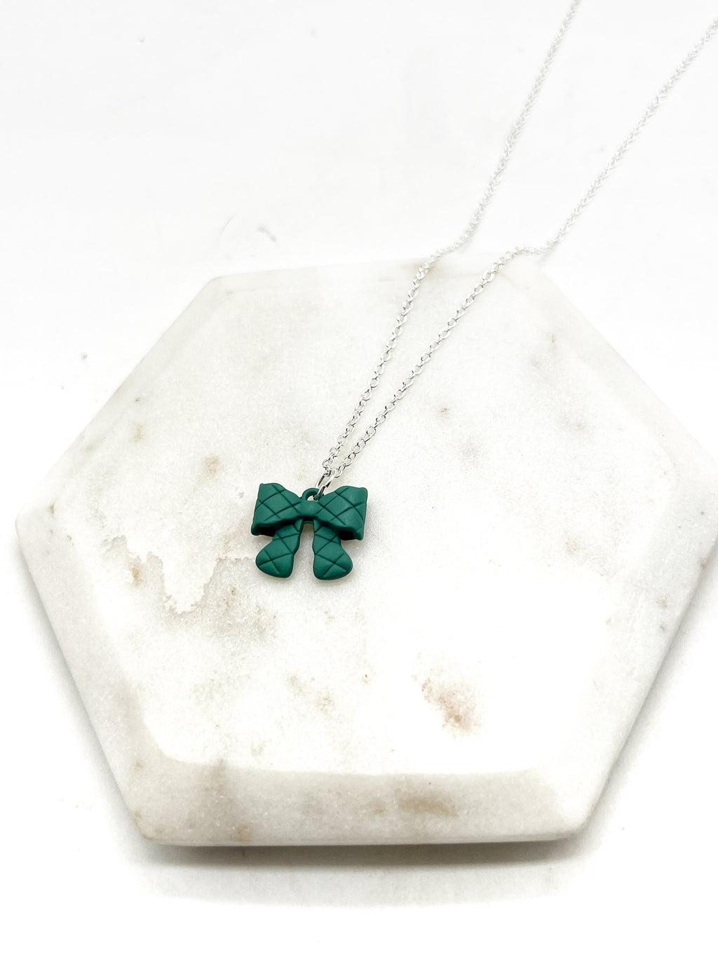 Green Quilted Bow Necklace