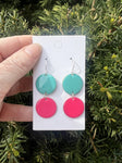 Hot Pink Turquoise Candy Enamel Duo Drop Earrings