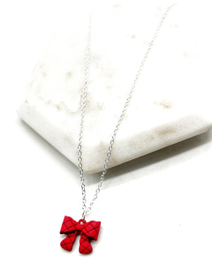 Red Quilted Bow Necklace