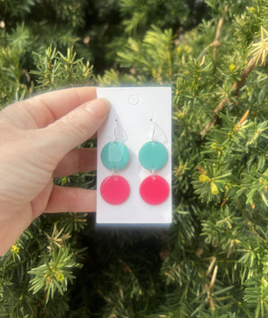 Hot Pink Turquoise Candy Enamel Duo Drop Earrings