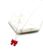 Red Quilted Bow Necklace