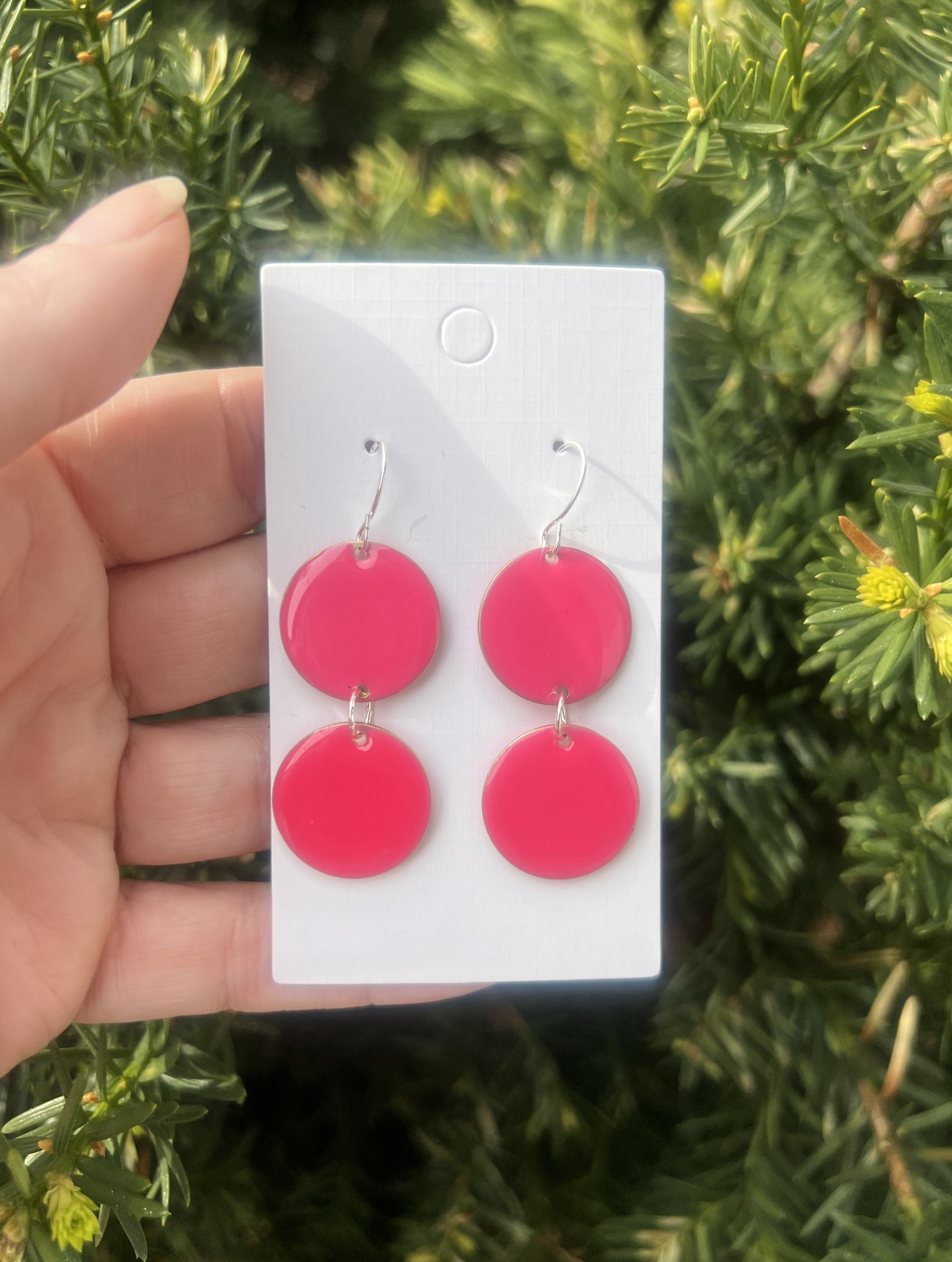 Hot Pink Candy Enamel Duo Drop Earrings