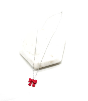 Red Quilted Bow Necklace