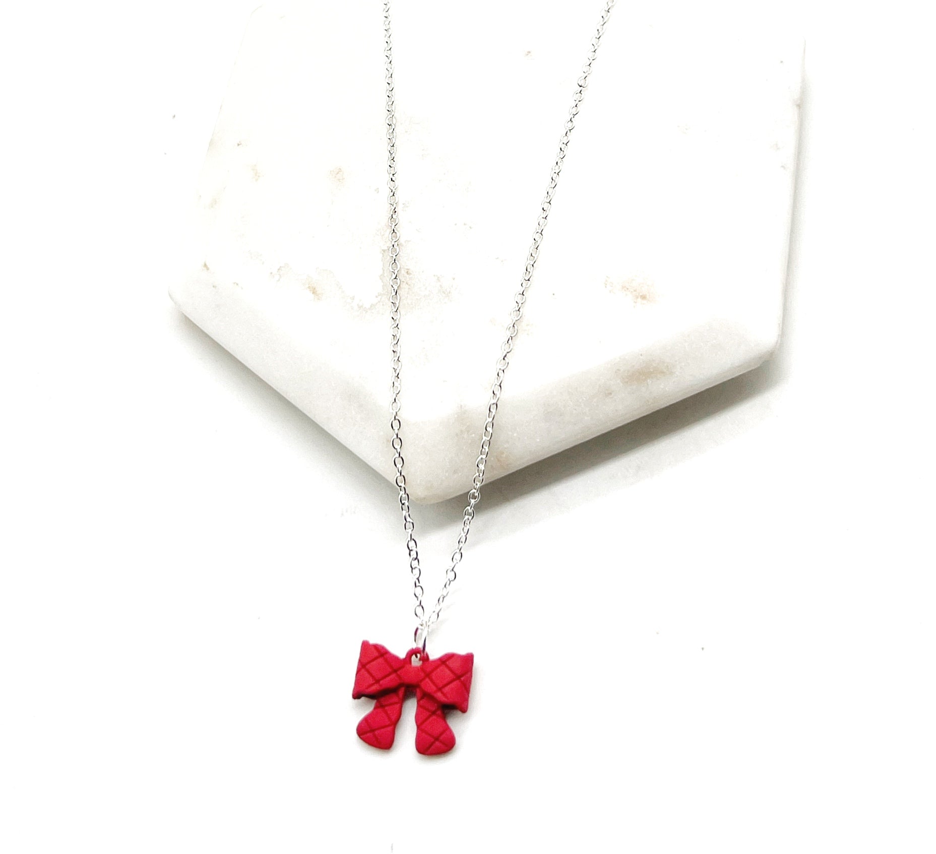 Red Quilted Bow Necklace