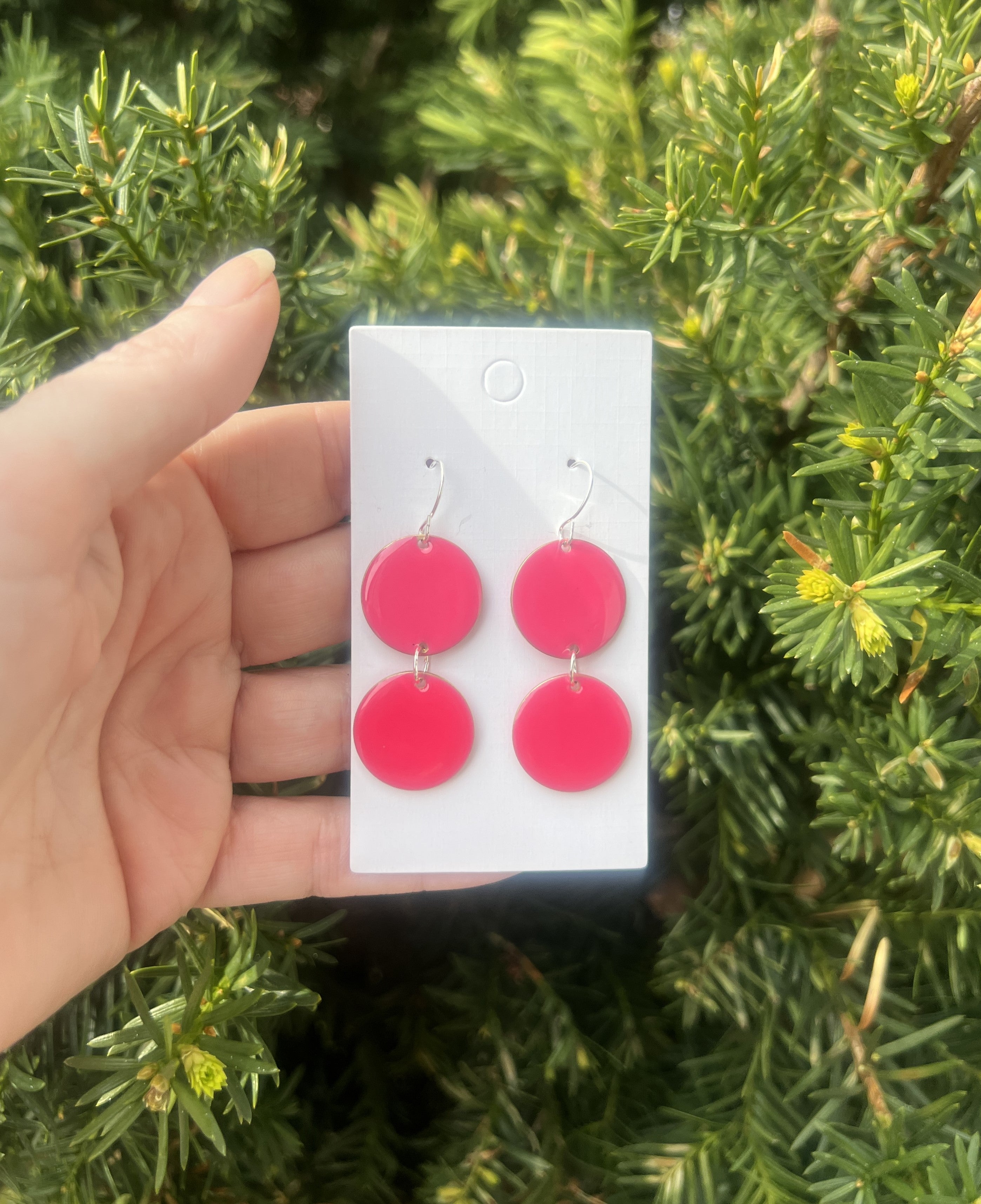 Hot Pink Candy Enamel Duo Drop Earrings