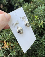 Silver Puffy Heart Bow Metal Earrings