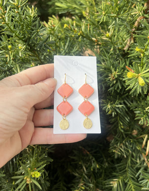 Peach Candy Double Diamond Enamel Earrings