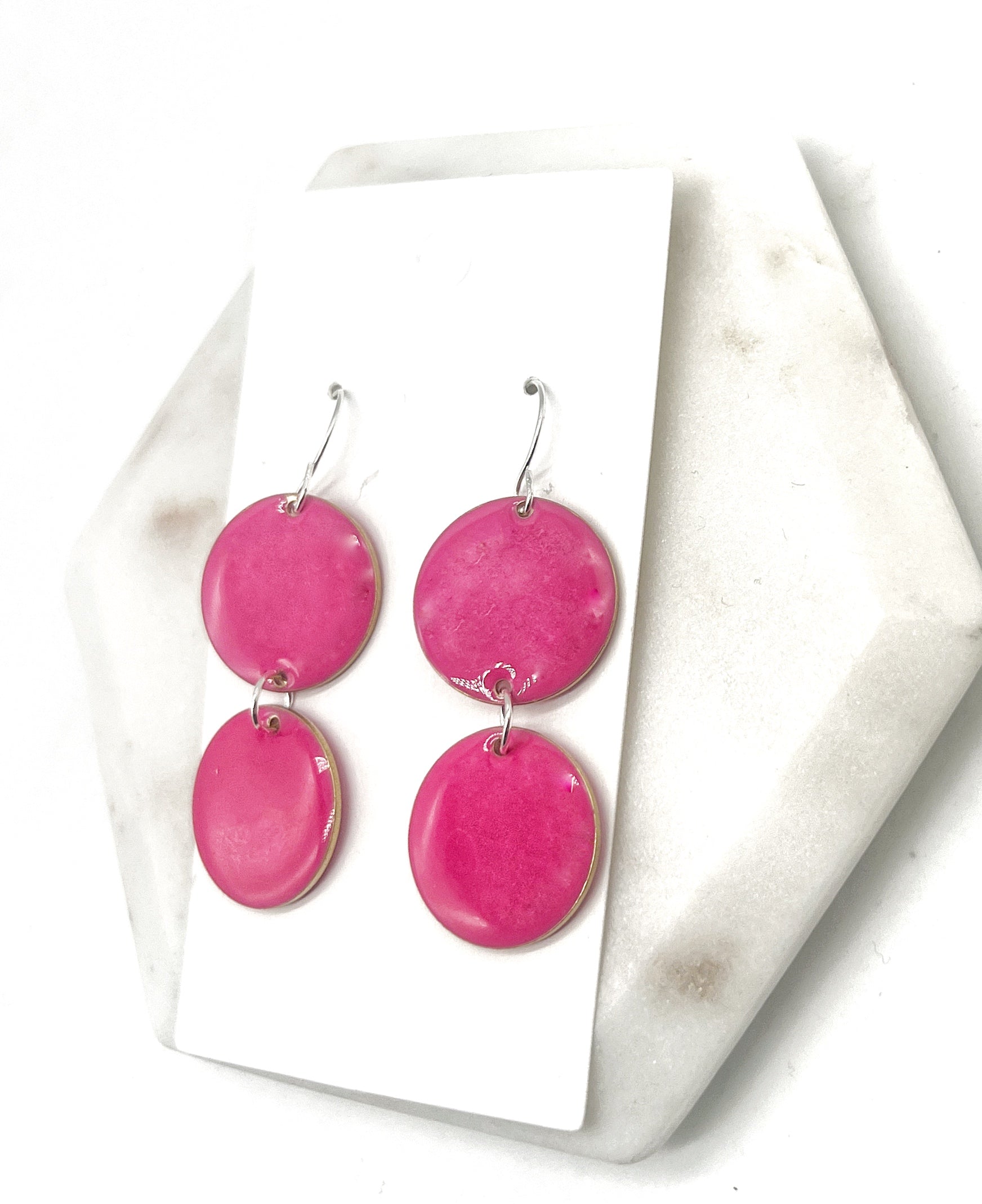 Hot Pink Candy Enamel Duo Drop Earrings