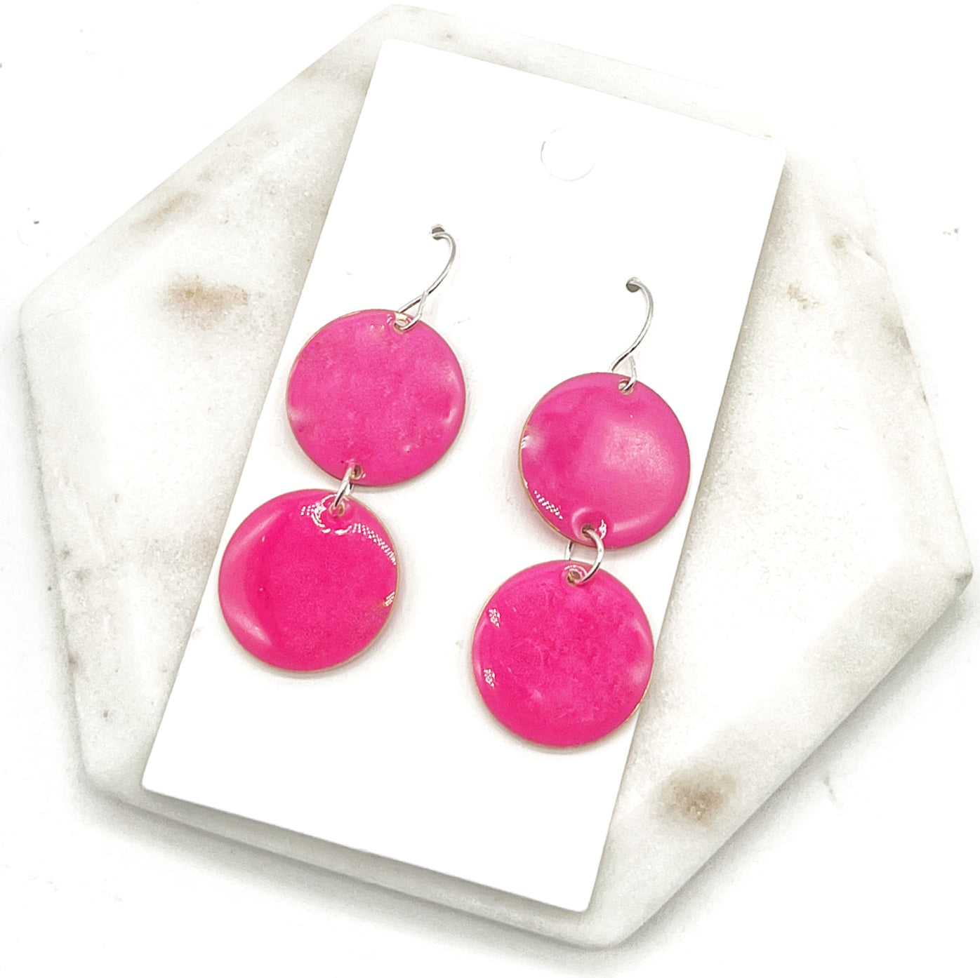 Hot Pink Candy Enamel Duo Drop Earrings