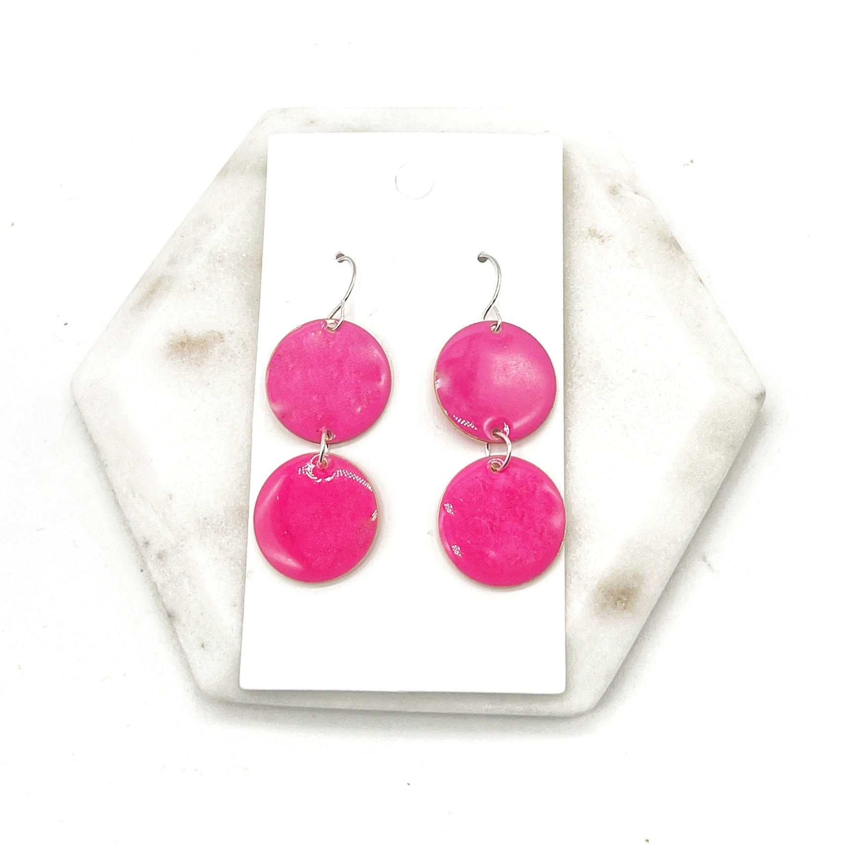 Hot Pink Candy Enamel Duo Drop Earrings