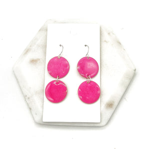 Hot Pink Candy Enamel Duo Drop Earrings