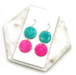 Hot Pink Turquoise Candy Enamel Duo Drop Earrings