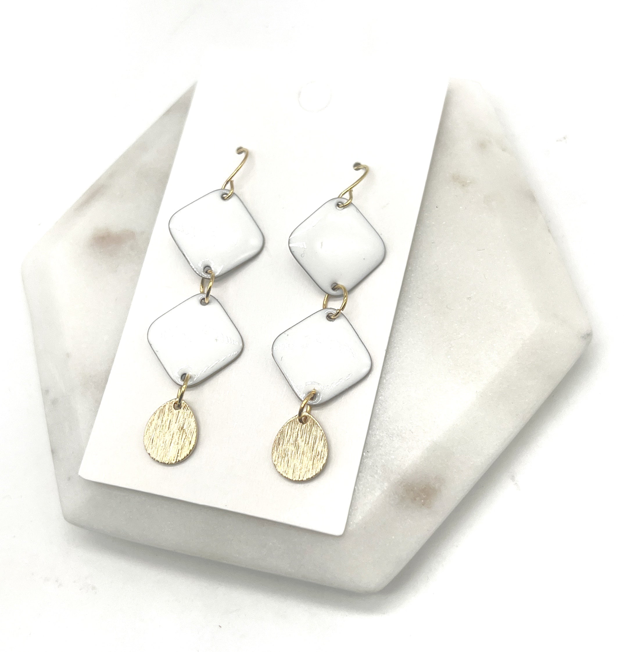 White Candy Double Diamond Enamel Earrings