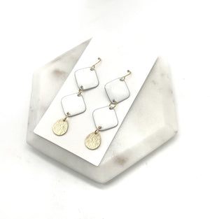 White Candy Double Diamond Enamel Earrings