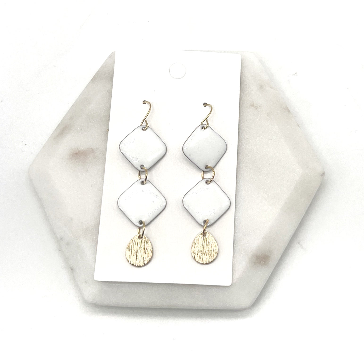 White Candy Double Diamond Enamel Earrings