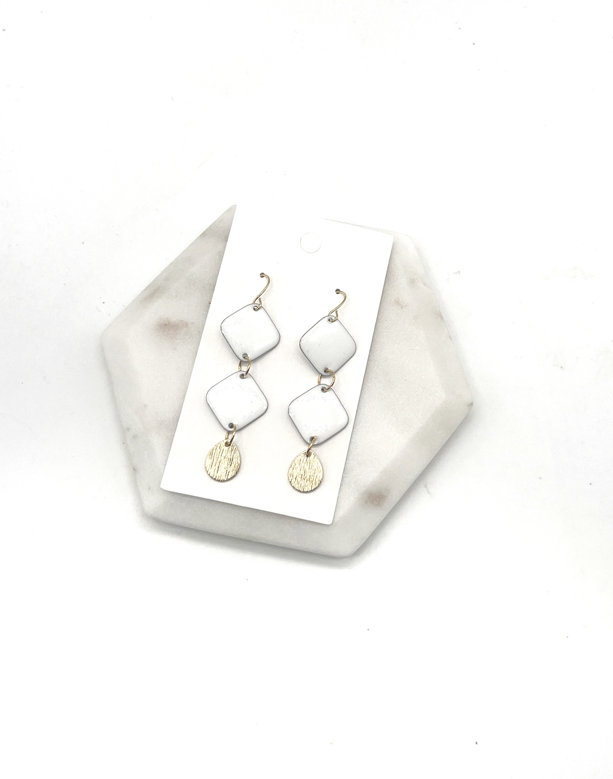 White Candy Double Diamond Enamel Earrings